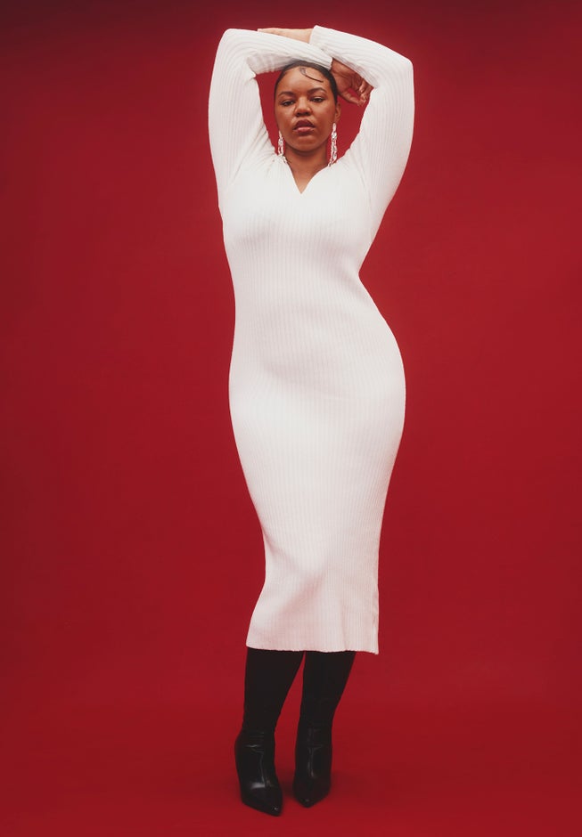 V Neck Ribbed Sweater Dress image number null