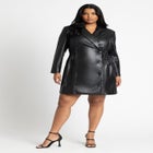Faux Leather Elastic Waist Blazer Dress image number null