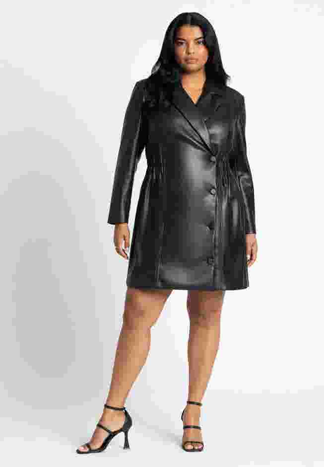 Faux Leather Elastic Waist Blazer Dress image number 1