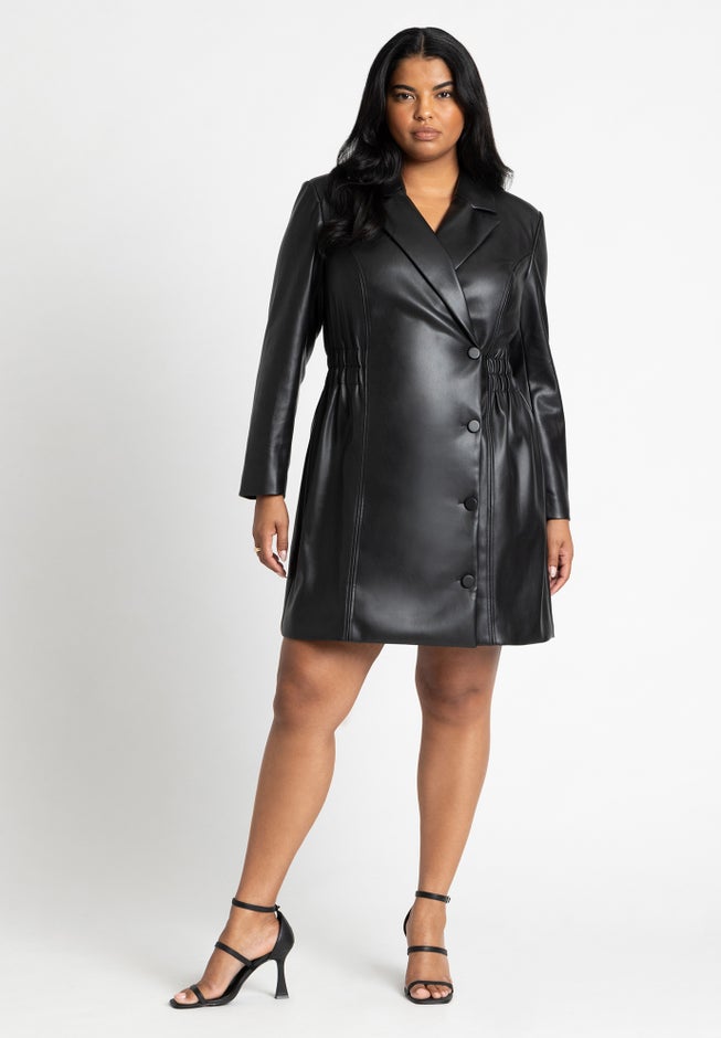 Faux Leather Elastic Waist Blazer Dress image number 1