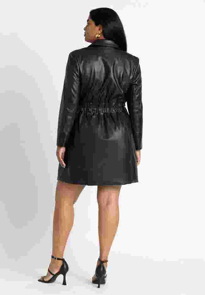 Faux Leather Elastic Waist Blazer Dress image number 2