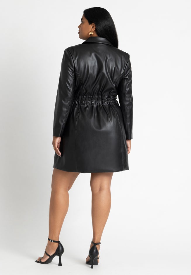Faux Leather Elastic Waist Blazer Dress image number 2