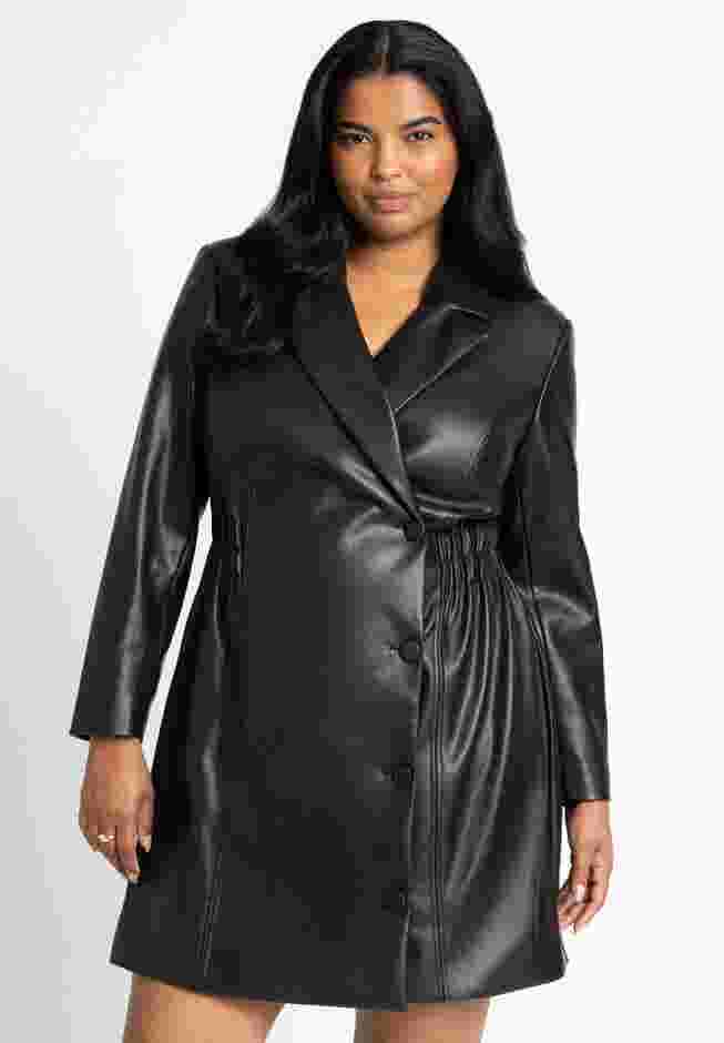 Faux Leather Elastic Waist Blazer Dress image number 3