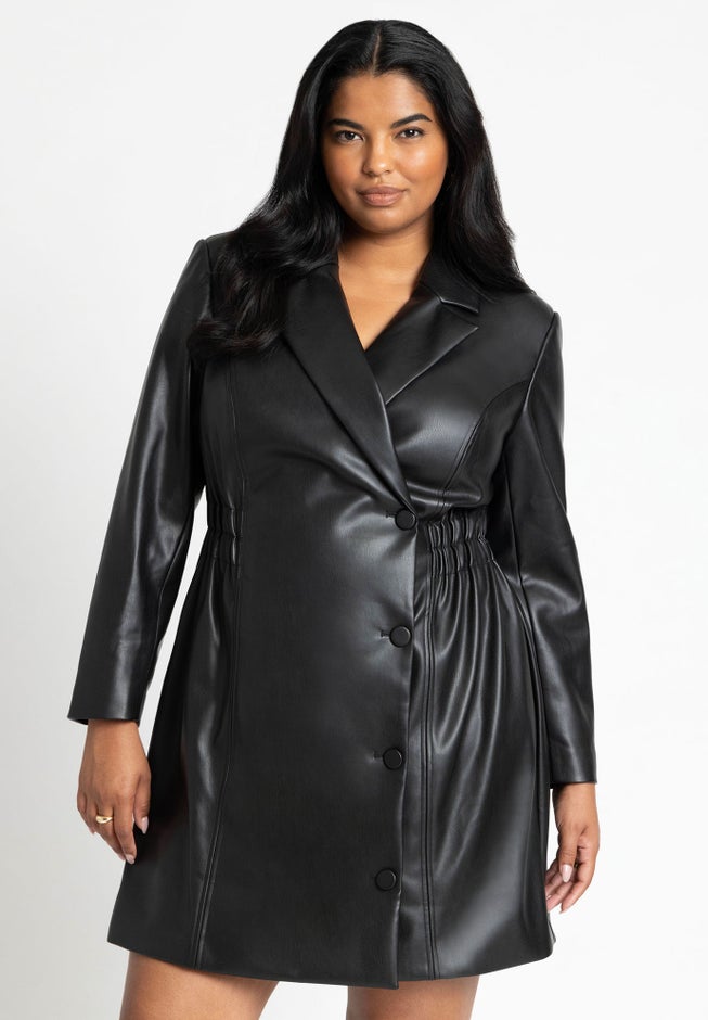 Faux Leather Elastic Waist Blazer Dress image number 3