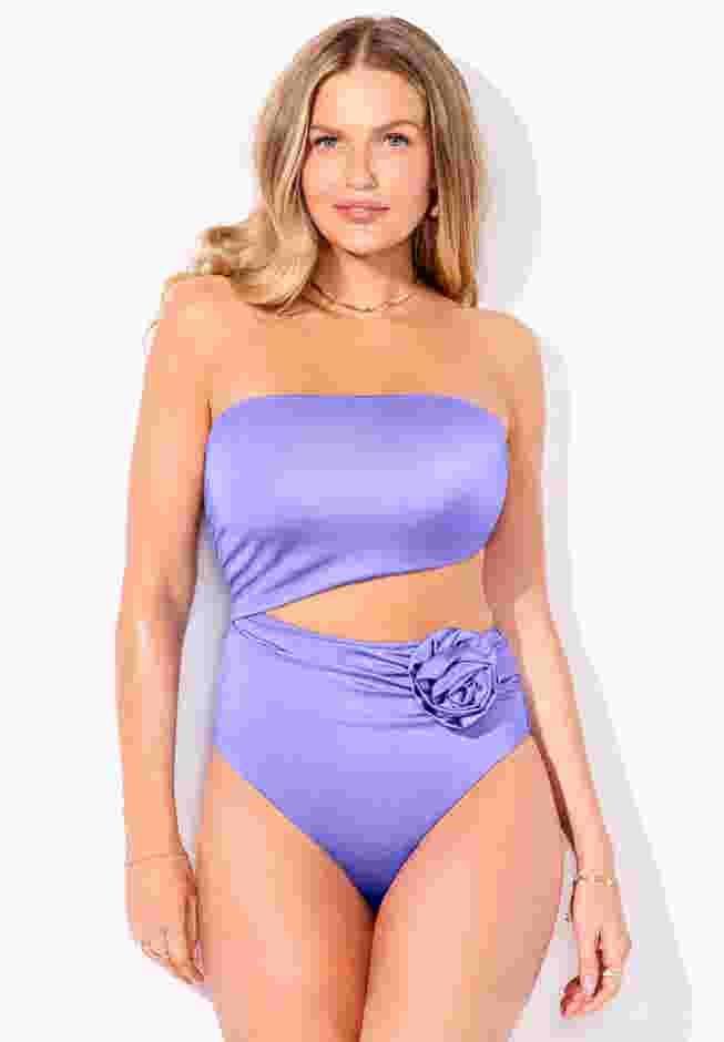 Rosette Shimmer Cut-Out Bandeau One Piece Swimsuit image number 3