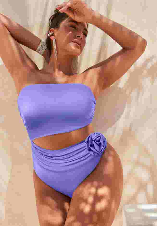 Rosette Shimmer Cut-Out Bandeau One Piece Swimsuit image number 0
