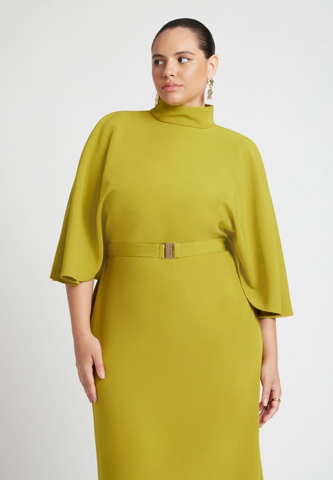 Cape Sleeve Belted Midi Dress image number null