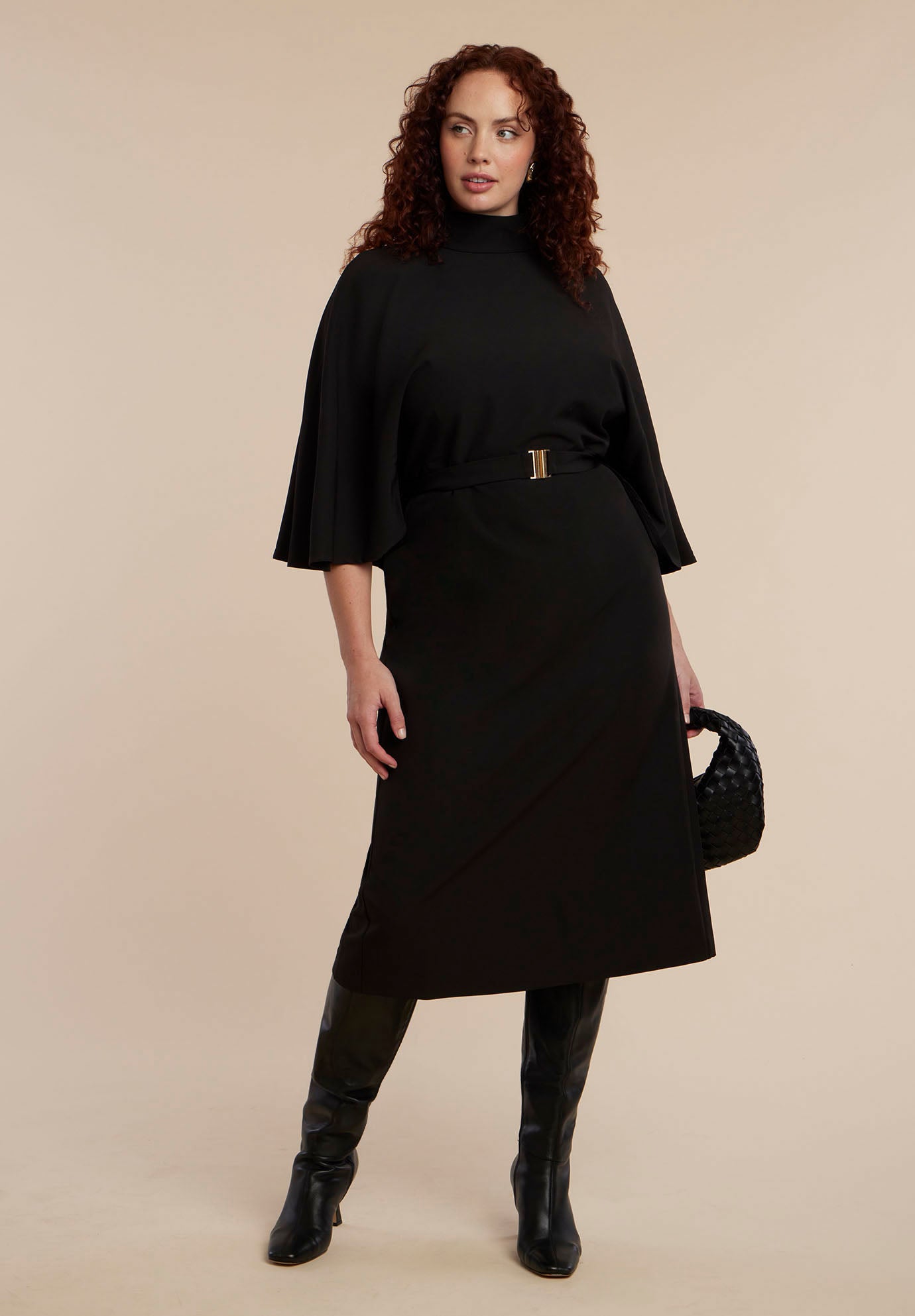 Cape Sleeve Belted Midi Dress image number 0