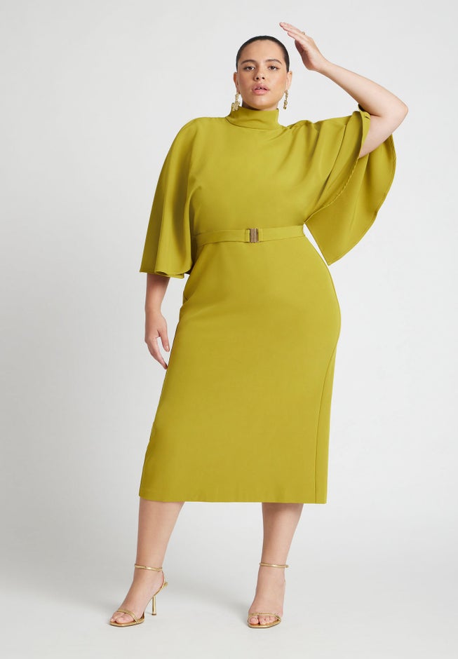Cape Sleeve Belted Midi Dress image number null