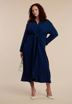 Tie-Front Oversized Midi Shirt Dress