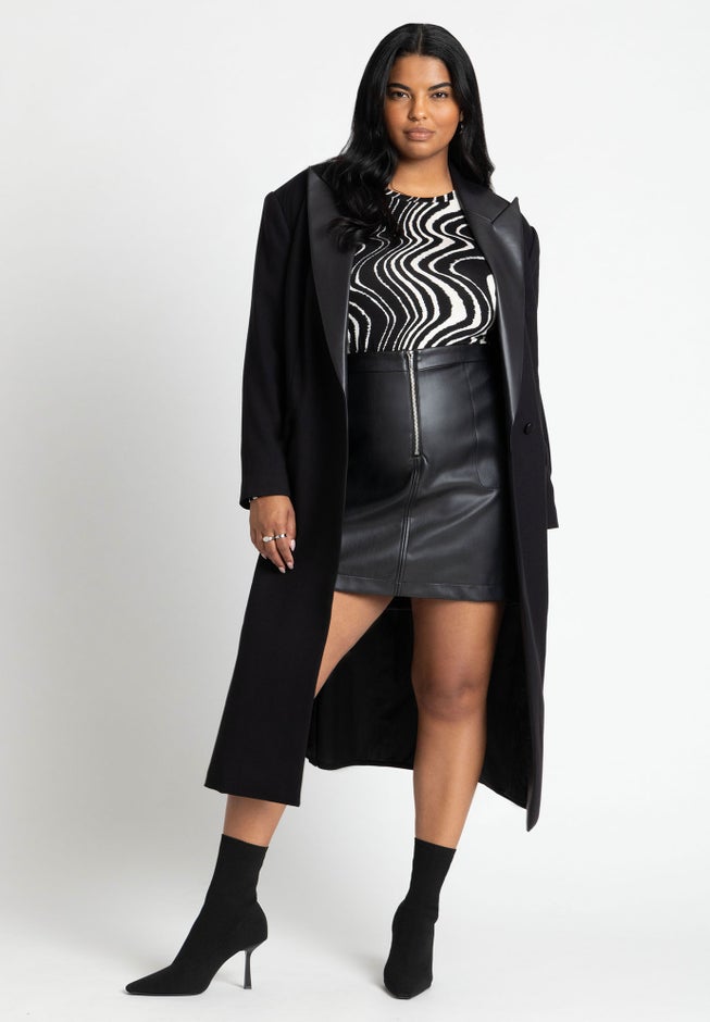 Long Coat With Faux Leather Details image number null