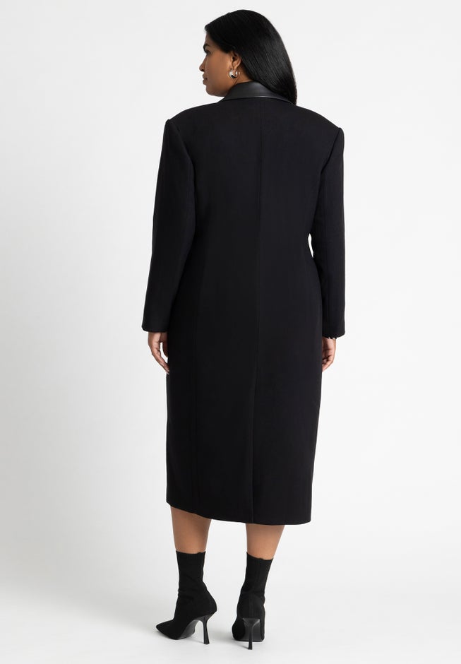 Long Coat With Faux Leather Details image number null