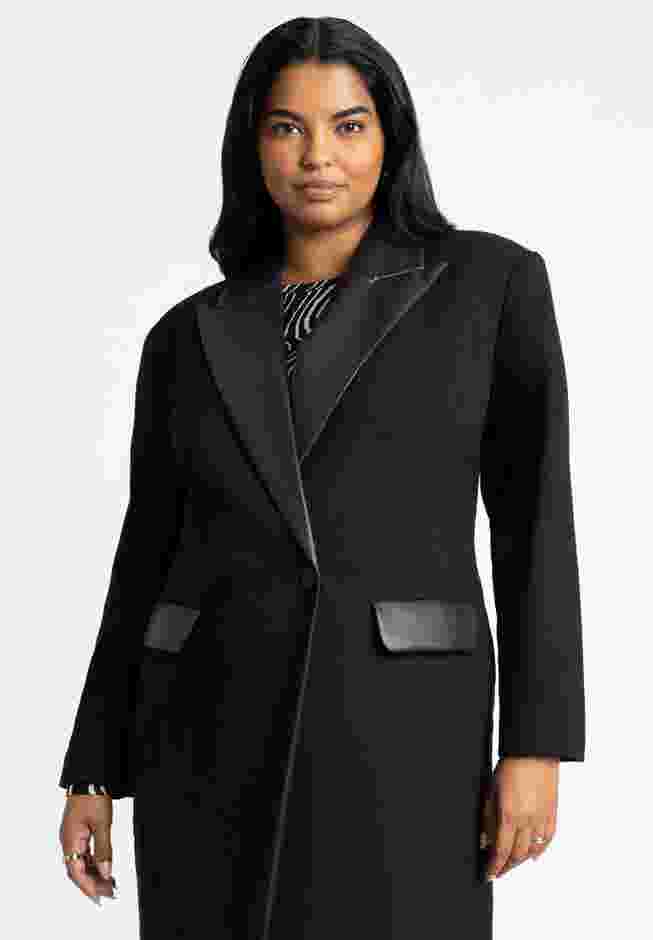 Long Coat With Faux Leather Details image number 3