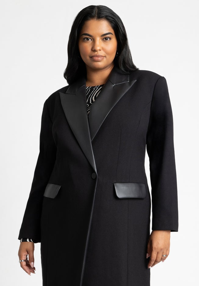 Long Coat With Faux Leather Details image number null
