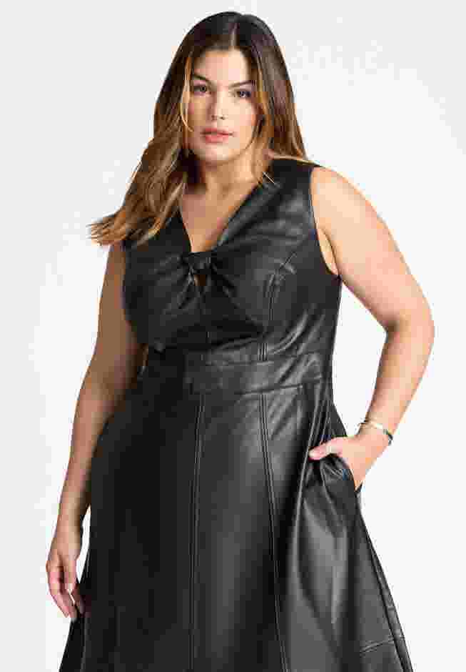 Faux Leather Knot Detail Flare Dress image number 3