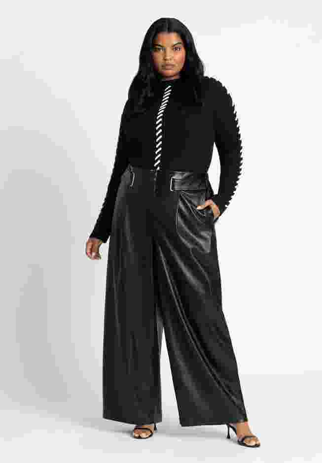 Faux Leather Pant With Belt Detail image number 1
