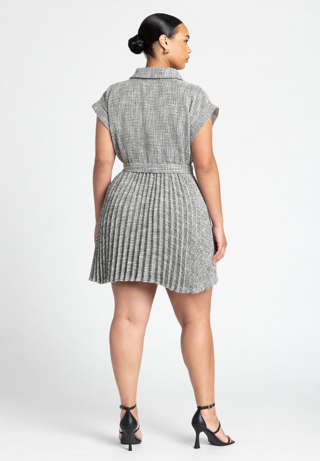 Tweed Pleated Mini Shirt Dress image number 1