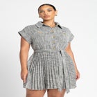 Tweed Pleated Mini Shirt Dress image number null