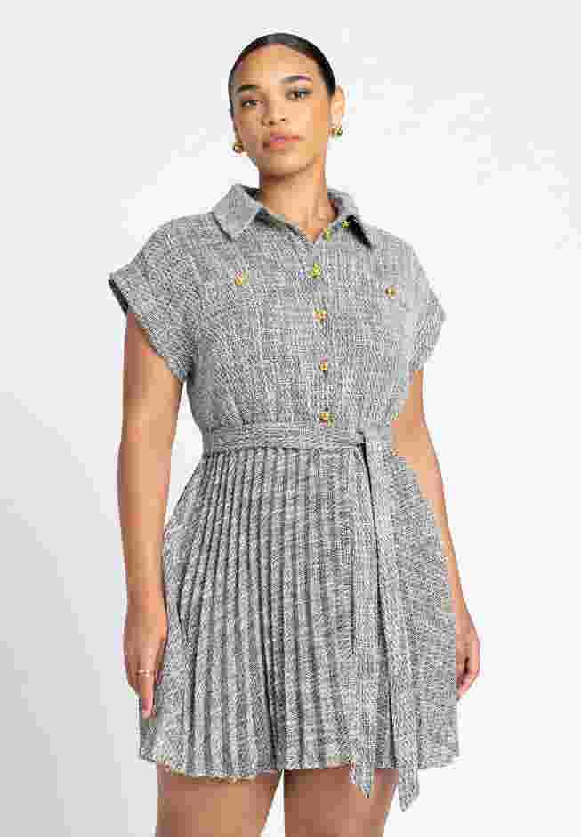 Tweed Pleated Mini Shirt Dress image number 2