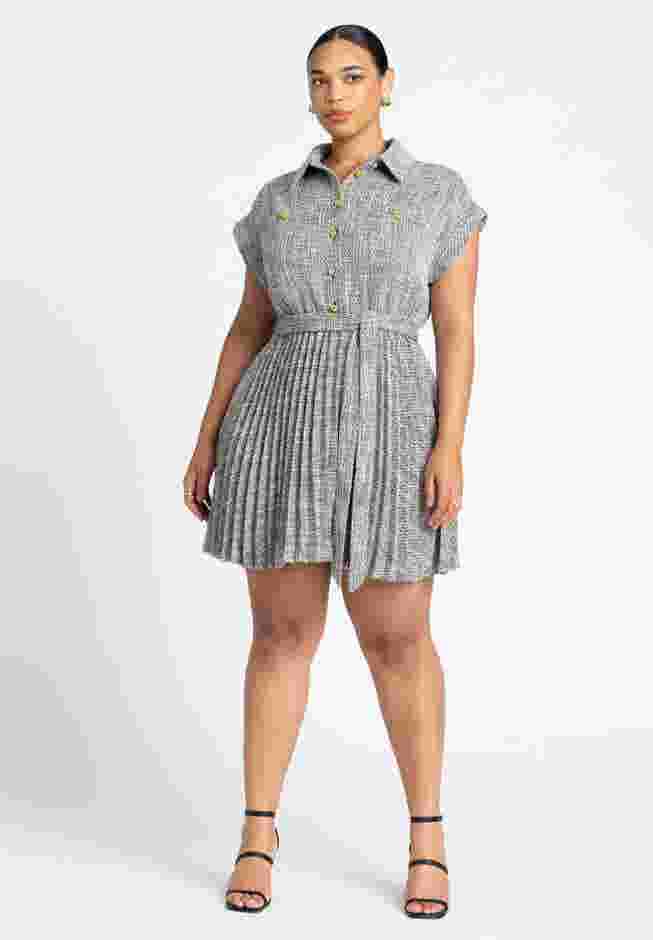 Tweed Pleated Mini Shirt Dress image number 0