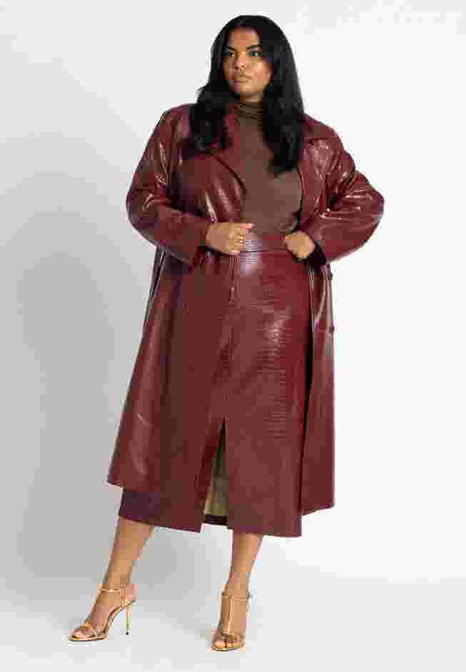Croc Faux Leather Trench Coat image number 1