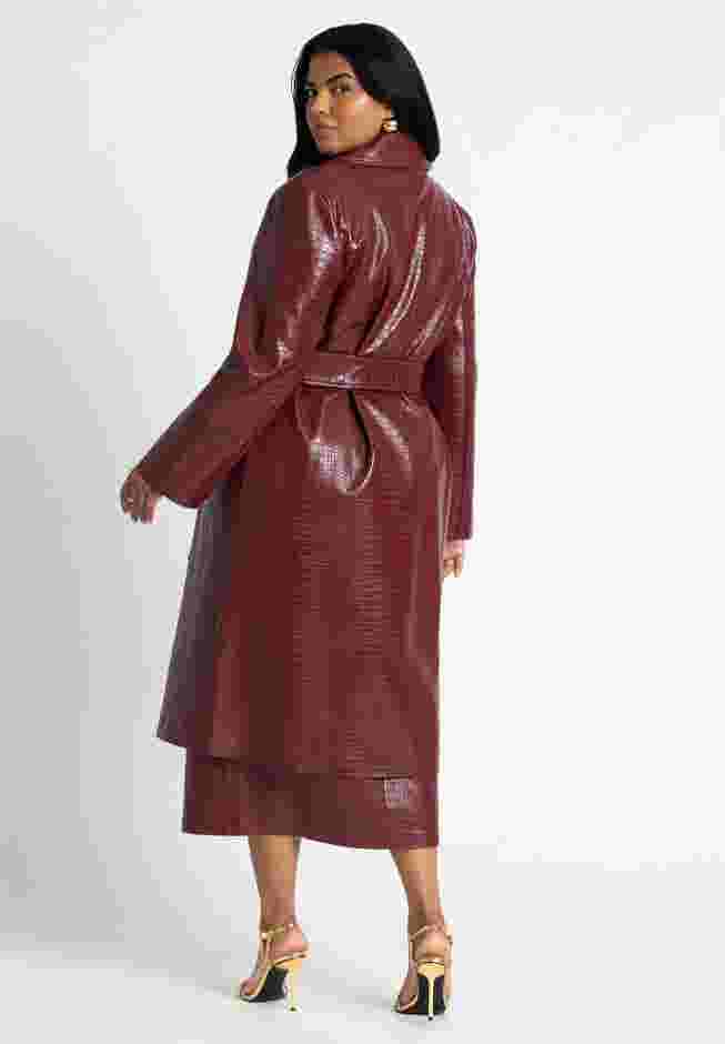 Croc Faux Leather Trench Coat image number 2