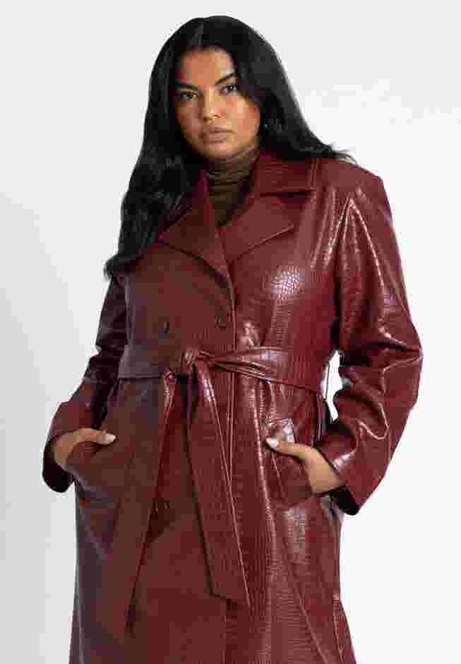 Croc Faux Leather Trench Coat image number 3