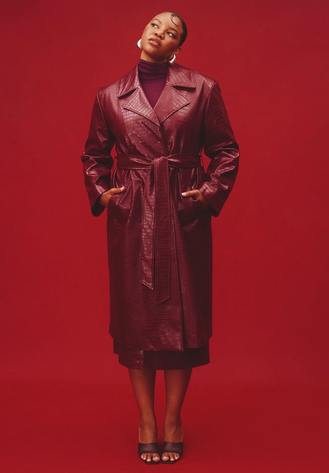 Croc Faux Leather Trench Coat image number null