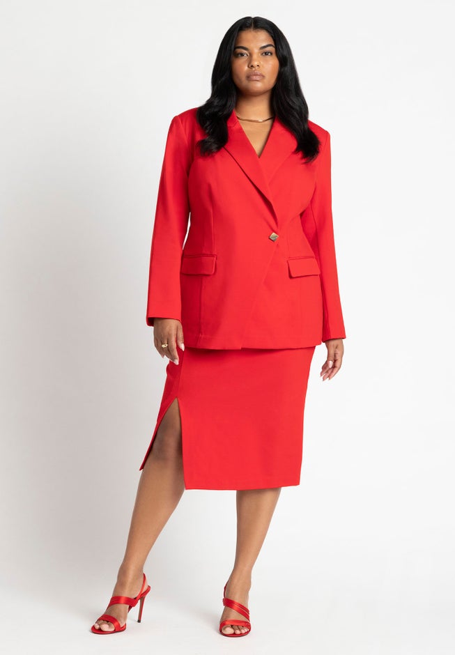 Stretch Midi Skirt With Slit image number null