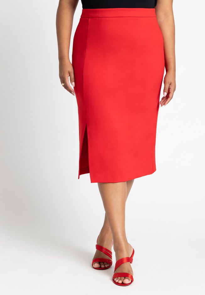 Stretch Midi Skirt With Slit image number null