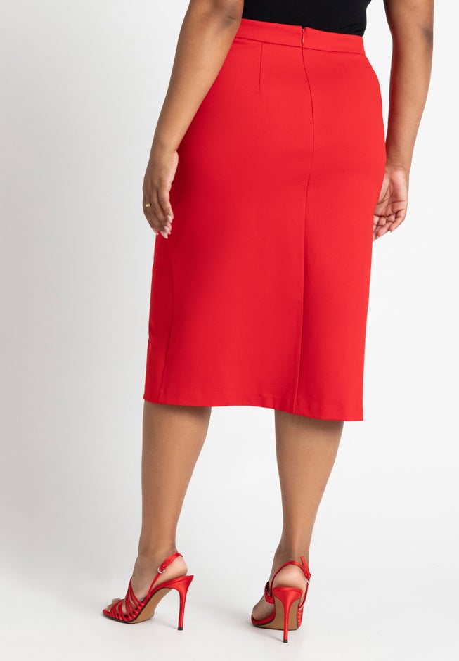 Stretch Midi Skirt With Slit image number 3