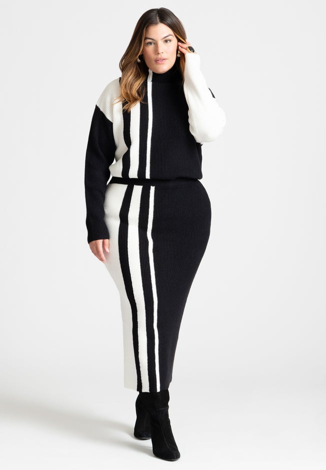 Colorblocked Sweater Column Skirt image number 1