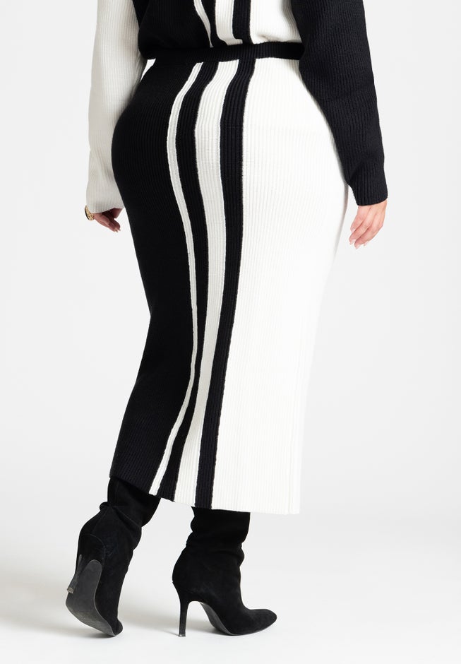 Colorblocked Sweater Column Skirt image number 3
