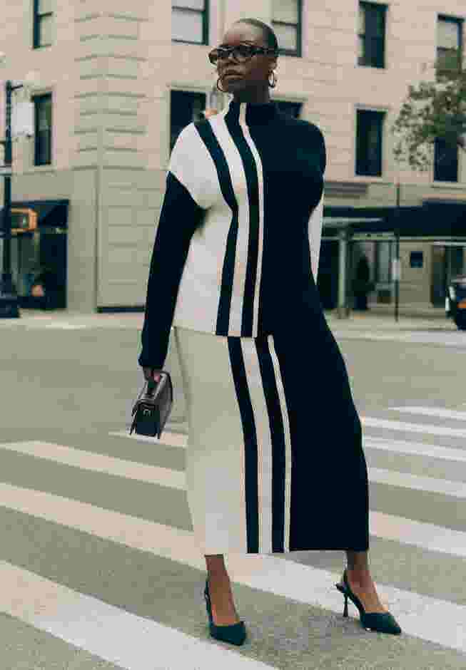 Colorblocked Sweater Column Skirt image number 0