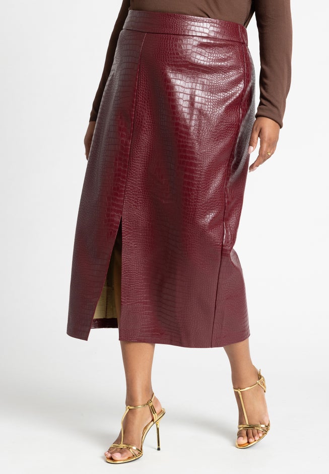 Croc Faux Leather Column Skirt image number 2