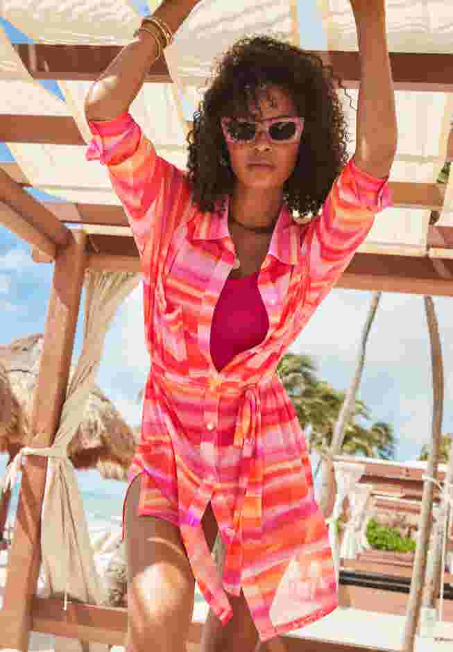 Button Front Mesh Cover Up Tunic image number 0