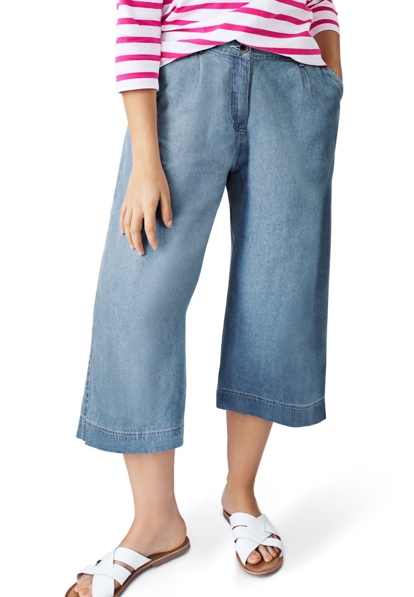 Lightweight Wide-Leg Crop Mid-Rise Elastic Waist Jeans image number 0