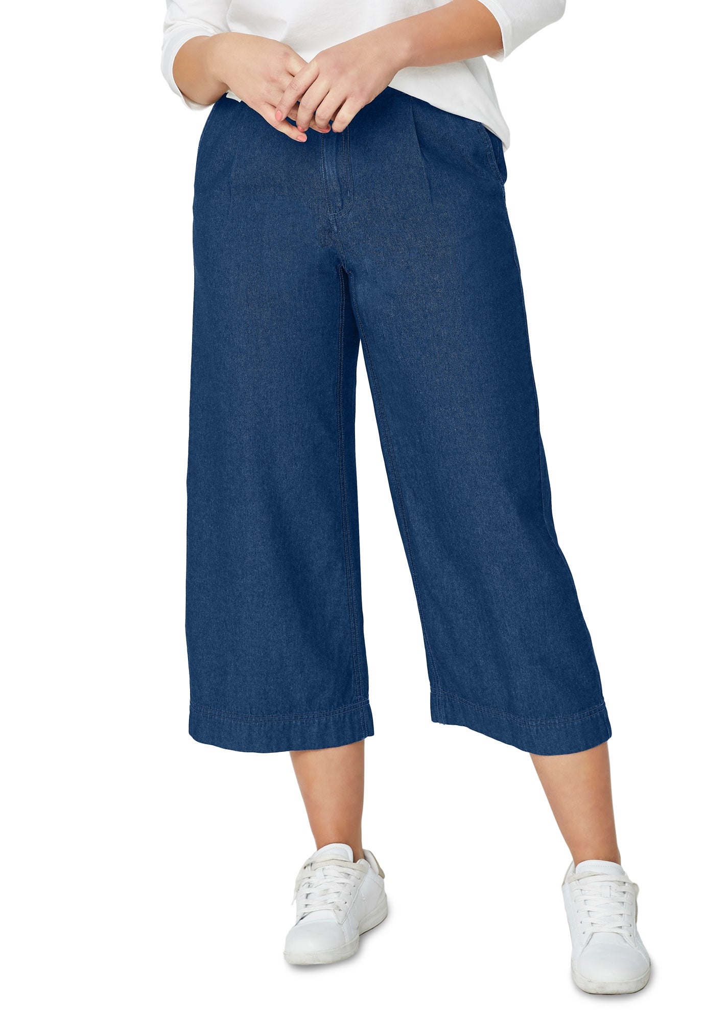 Lightweight Wide-Leg Crop Mid-Rise Elastic Waist Jeans image number 0