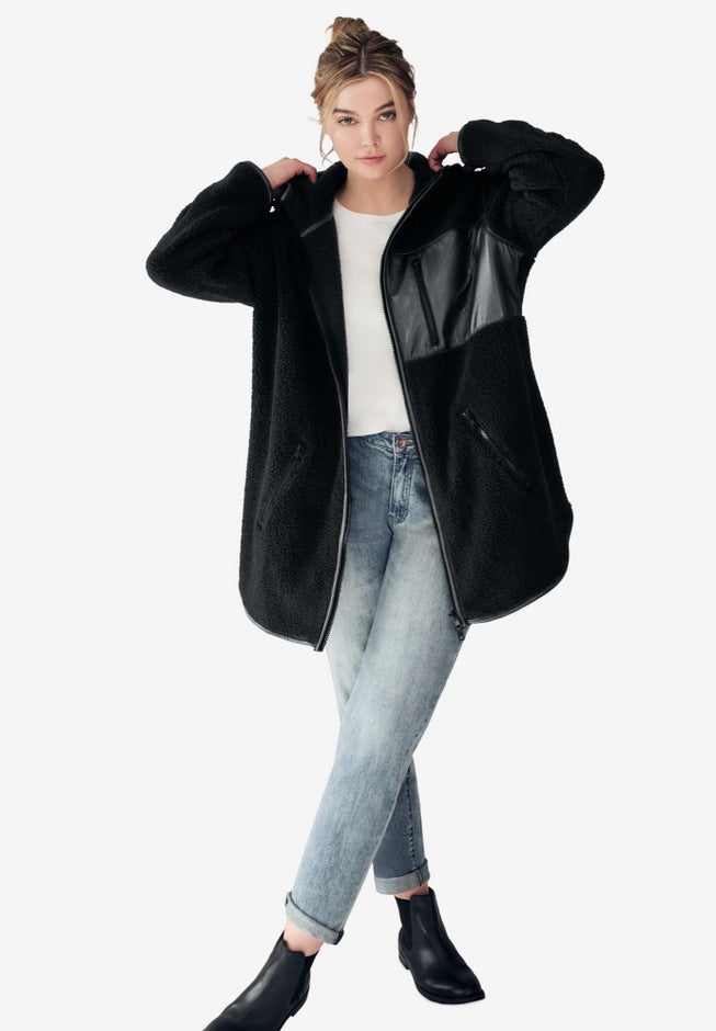 Zip Front Hooded Sherpa Jacket image number 0
