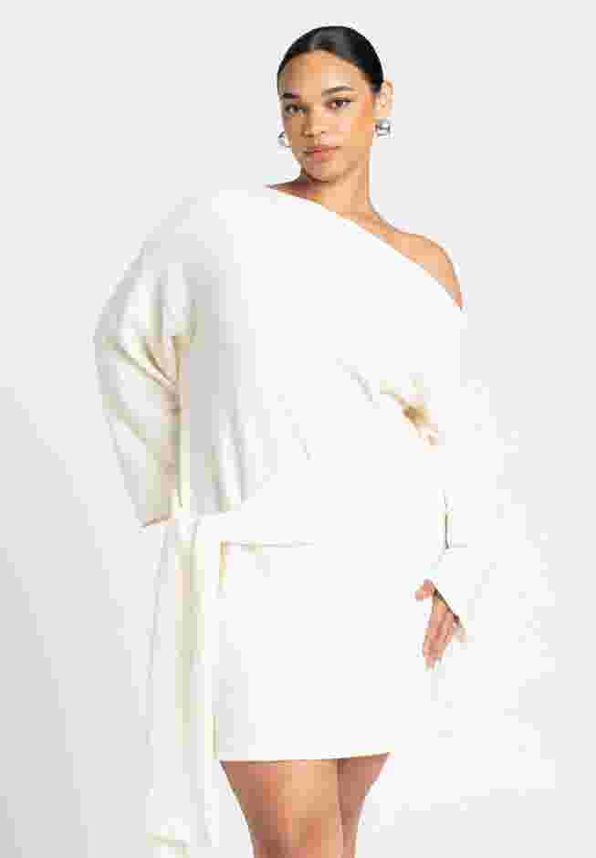 Sweater Mini Dress With Waist Tie image number 4