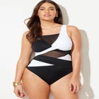 Mesh Colorblock Wrap One Piece Swimsuit image number null