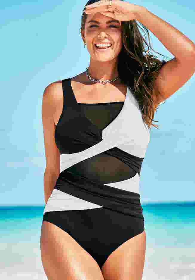 Mesh Colorblock Wrap One Piece Swimsuit image number 5