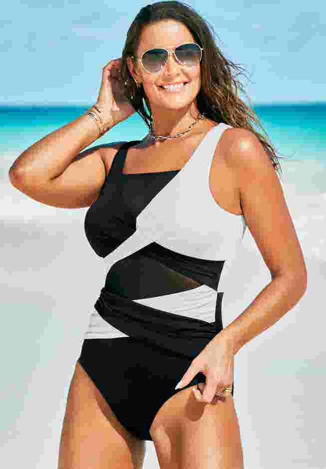 Mesh Colorblock Wrap One Piece Swimsuit image number 0