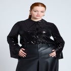 Flare Sleeve Sequin Button Down image number null
