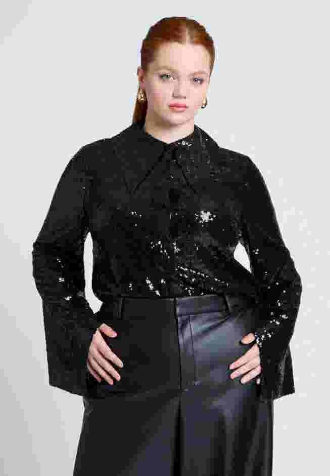 Flare Sleeve Sequin Button Down image number 0