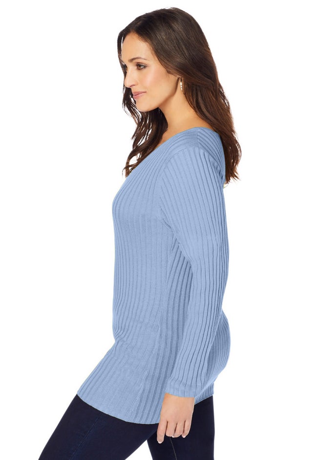 V-Neck Ribbed Sweater image number 2