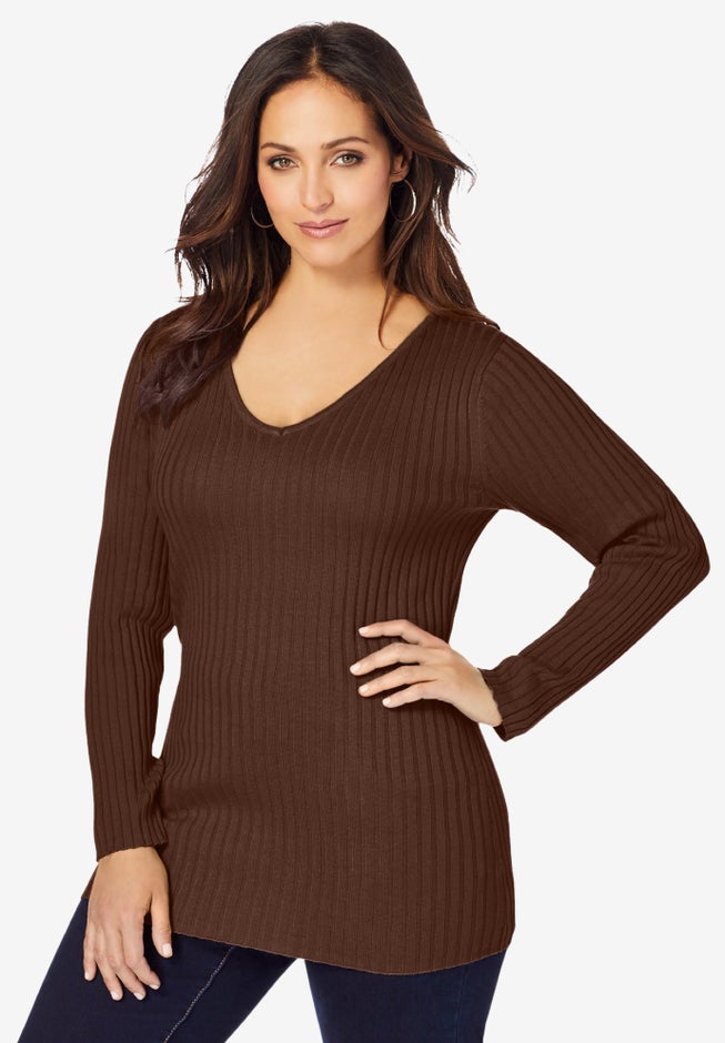 V-Neck Ribbed Sweater image number 0
