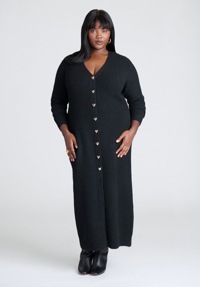 Heart Button Sweater Dress image number null