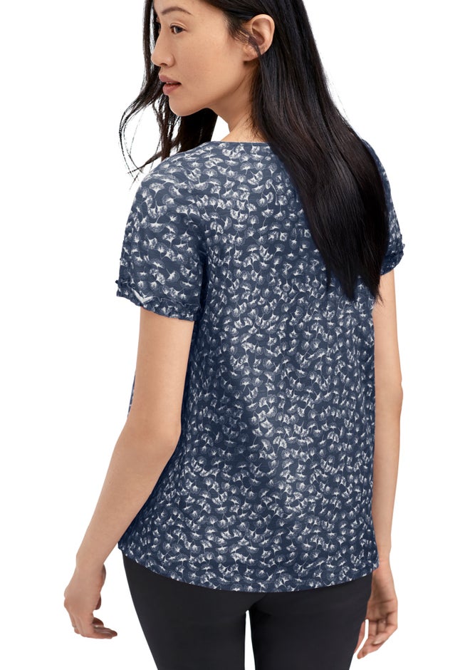 100% Cotton Slub Self-Tie Keyhole Neckline Short Sleeve Tee image number 1