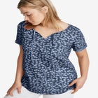 100% Cotton Slub Self-Tie Keyhole Neckline Short Sleeve Tee image number 0